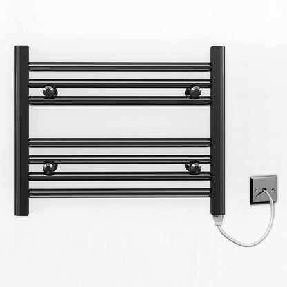 600mm Wide - Electric Heated Towel Rail Radiator - Flat Black - Straight