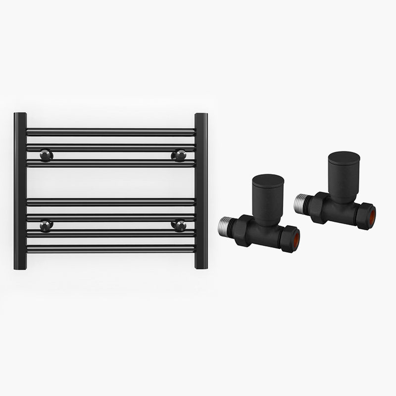 600mm x 400mm Straight Matt Black Heated Towel Rail Radiator