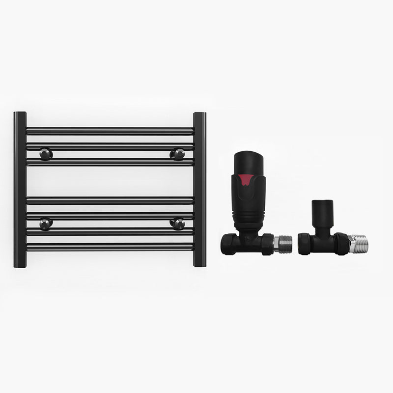 600mm Wide - Heated Towel Rail Radiator - Matt Black - Straight