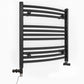 Small Dual Fuel 500mm x 600mm Matt Matt Black Curved Heated Towel Rail - (incl. Valves + Electric Heating Kit)