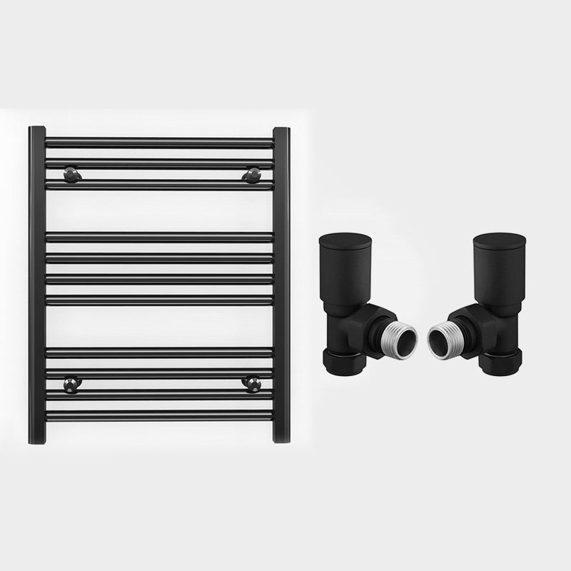 600mm x 600mm Straight Matt Black Heated Towel Rail Radiator