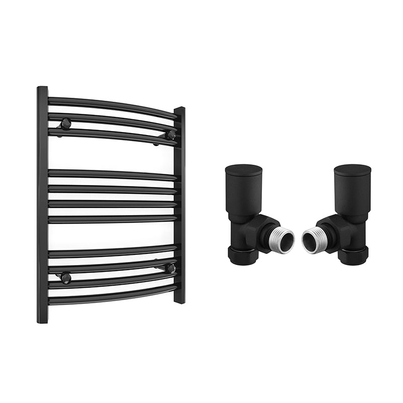 Small 500mm x 600mm Curved  Matt Black Heated Towel Rail Radiator
