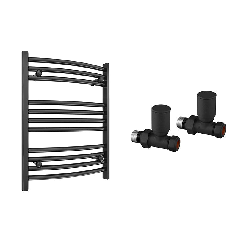Small 500mm x 600mm Curved  Matt Black Heated Towel Rail Radiator