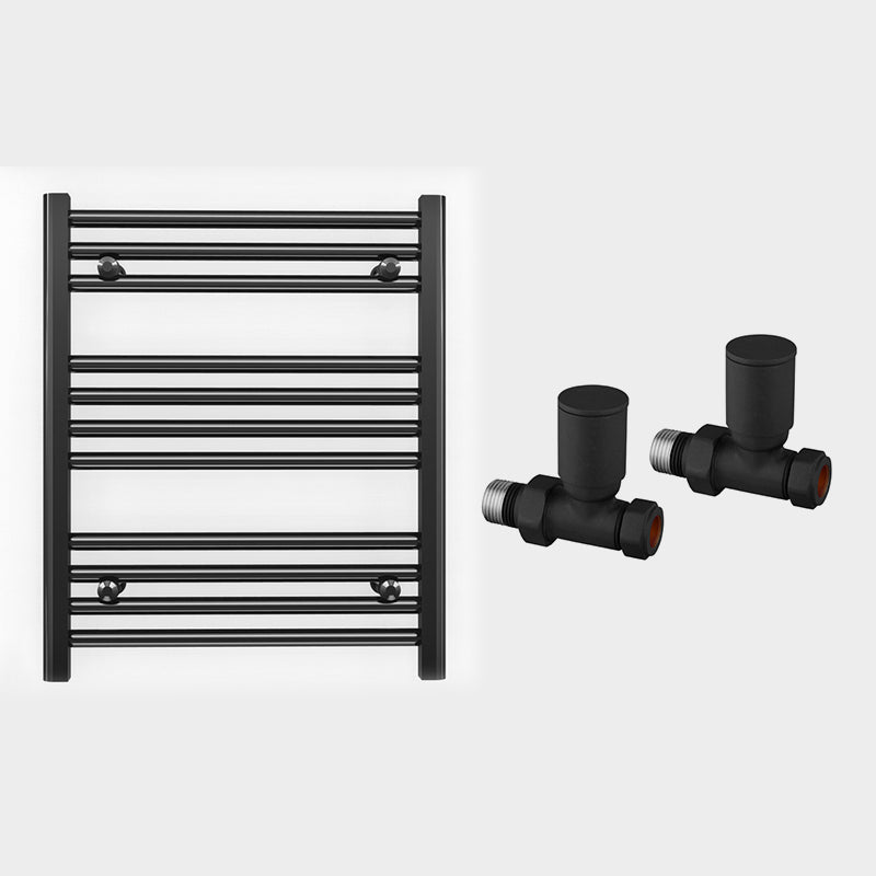 600mm x 600mm Straight Matt Black Heated Towel Rail Radiator