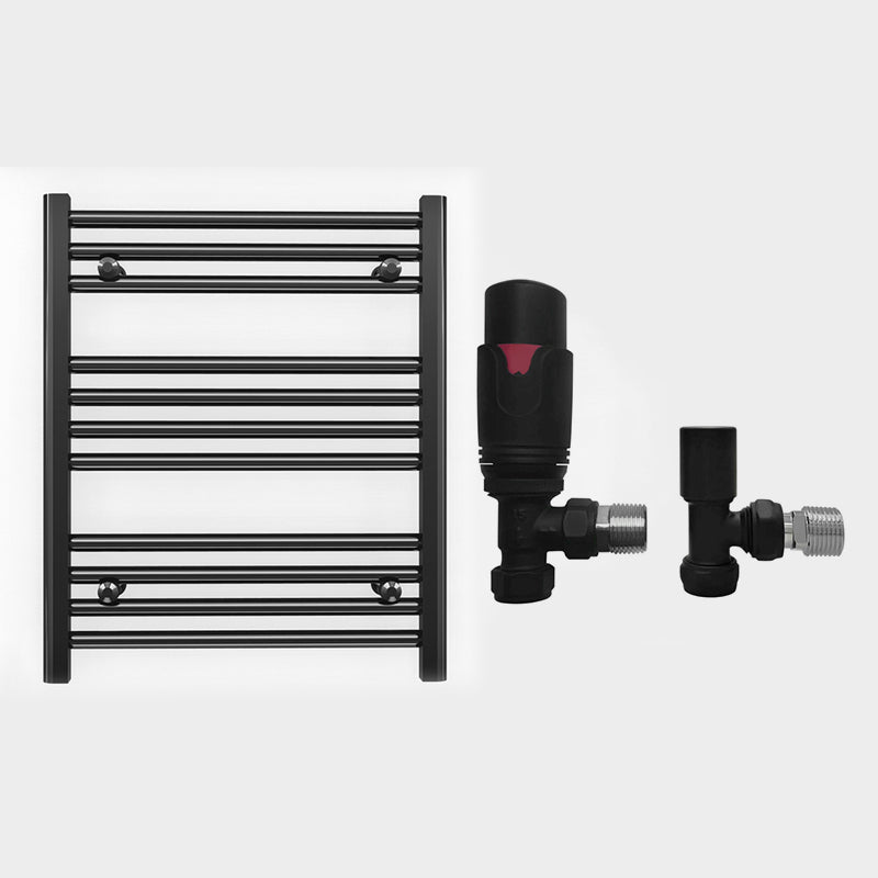 600mm x 600mm Straight Matt Black Heated Towel Rail Radiator