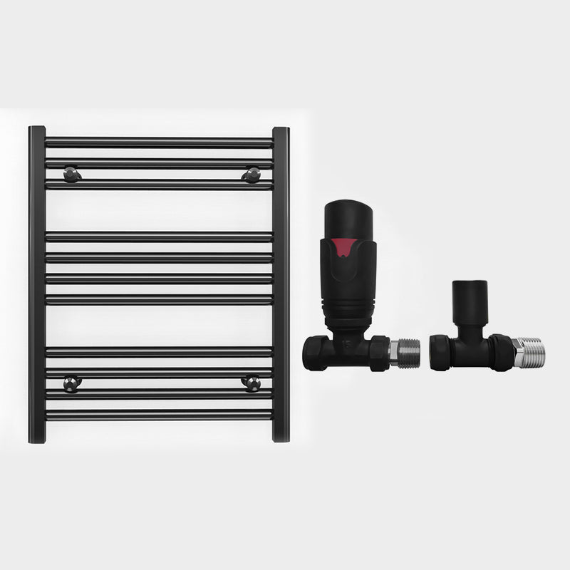 600mm x 600mm Straight Matt Black Heated Towel Rail Radiator