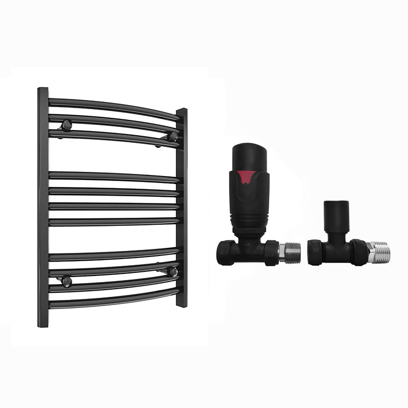 Small 500mm x 600mm Curved  Matt Black Heated Towel Rail Radiator
