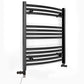 Small Dual Fuel 500mm x 700mm Matt Matt Black Curved Heated Towel Rail - (incl. Valves + Electric Heating Kit)
