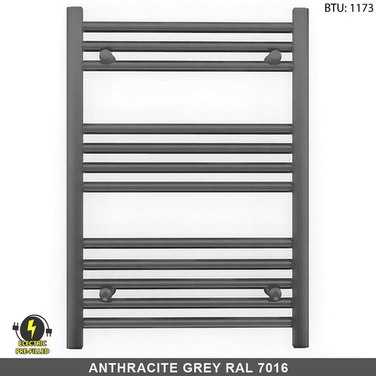 Small 550mm x 700mm  Anthracite Grey Electric Pre-Filled Heated Towel Rail Radiator