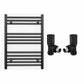 600mm Wide - Heated Towel Rail Radiator - Matt Black - Straight