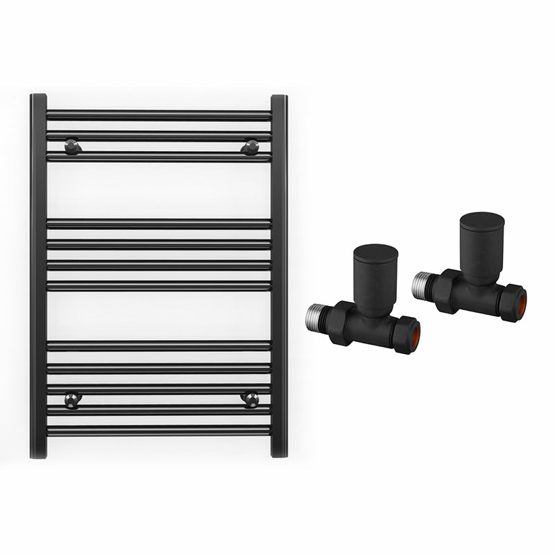 500mm Wide - Heated Towel Rail Radiator - Matt Black - Straight