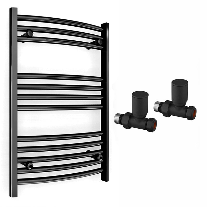 Small 400mm x 700mm Curved  Matt Black Heated Towel Rail Radiator