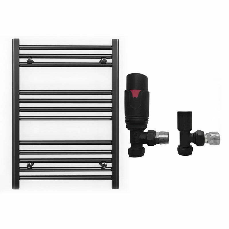 600mm Wide - Heated Towel Rail Radiator - Matt Black - Straight