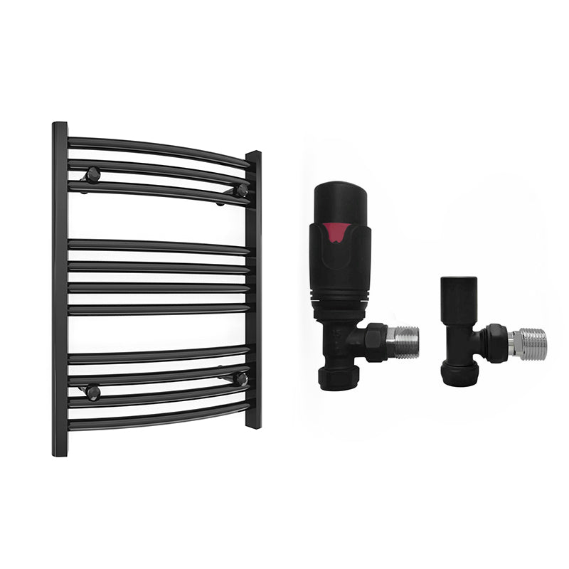 Small 450mm x 700mm Curved  Matt Black Heated Towel Rail Radiator