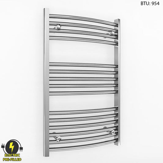 Small 550mm x 800mm Curved Chrome Electric Pre-Filled Heated Towel Rail Radiator