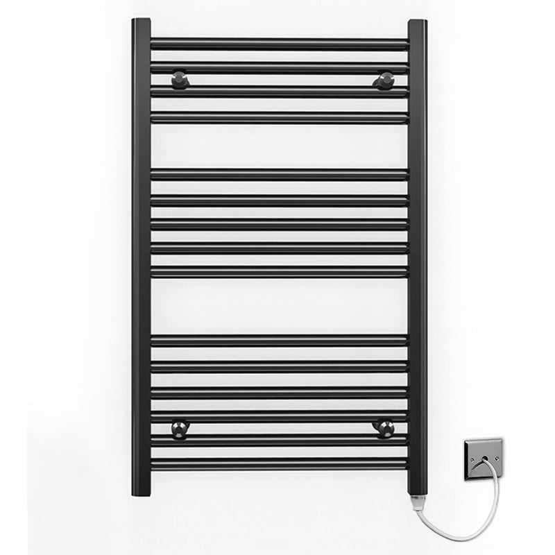 600mm x 800mm Straight Matt Black Electric Pre-Filled Heated Towel Rail Radiator