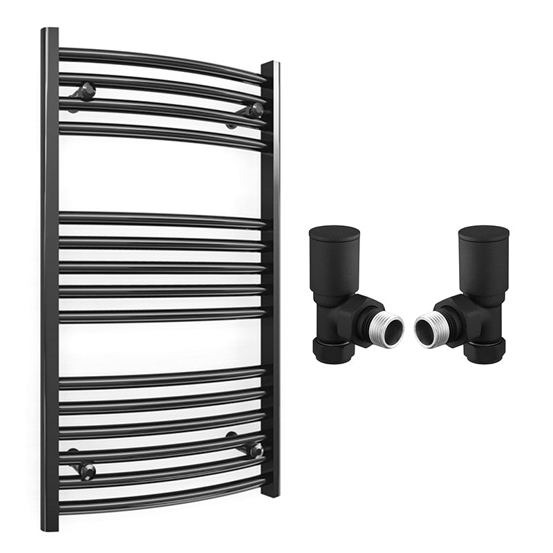 Small 500mm x 800mm Curved  Matt Black Heated Towel Rail Radiator