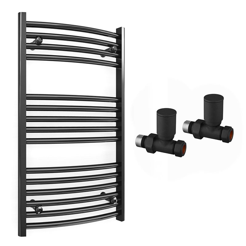 Small 500mm x 800mm Curved  Matt Black Heated Towel Rail Radiator