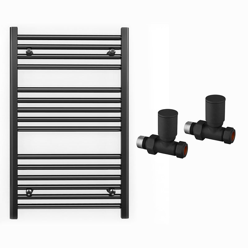 600mm Wide - Heated Towel Rail Radiator - Matt Black - Straight