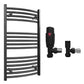 Small 450mm x 800mm Curved  Matt Black Heated Towel Rail Radiator