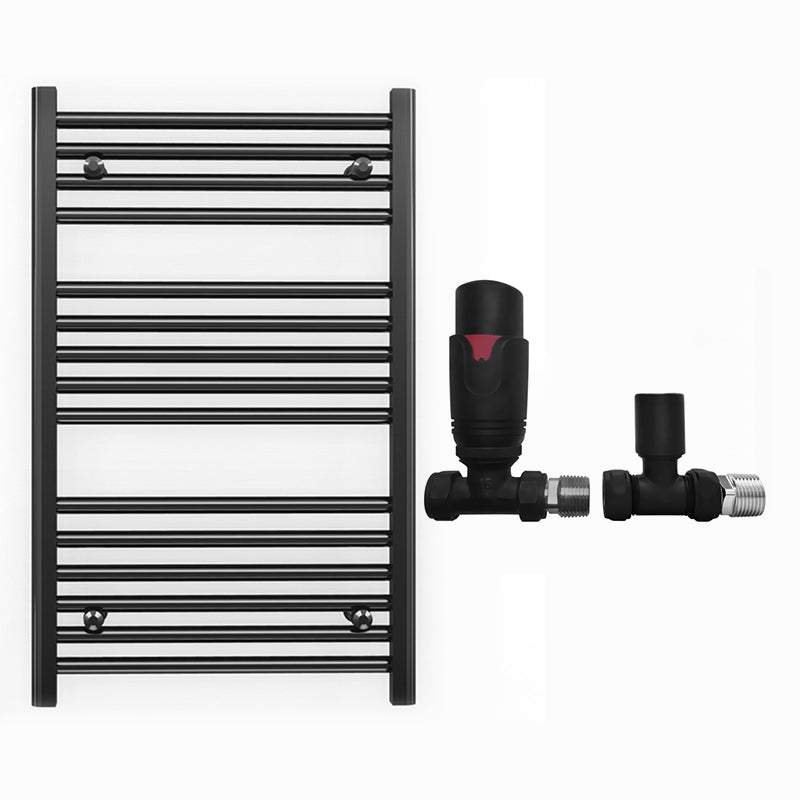 600mm Wide - Heated Towel Rail Radiator - Matt Black - Straight