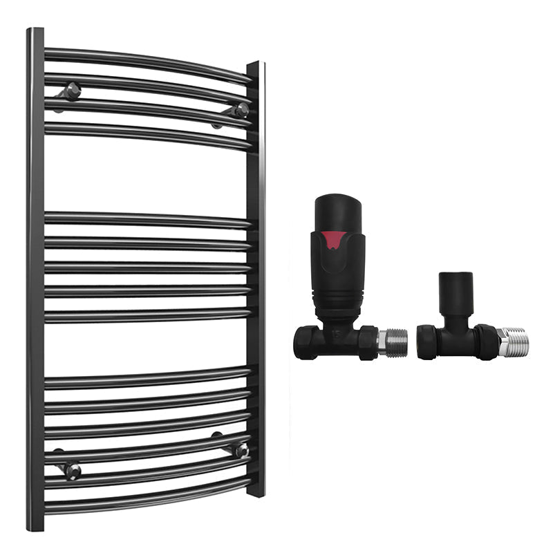 Small 500mm x 800mm Curved  Matt Black Heated Towel Rail Radiator