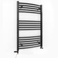 Small Dual Fuel 500mm x 900mm Matt Matt Black Curved Heated Towel Rail - (incl. Valves + Electric Heating Kit)