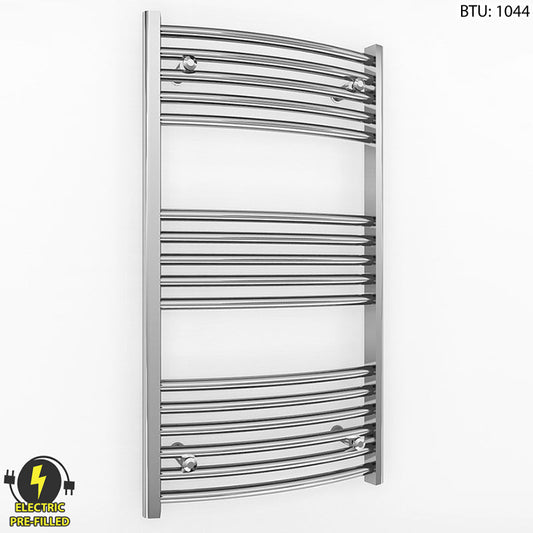 Small 550mm x 900mm Curved Chrome Electric Pre-Filled Heated Towel Rail Radiator
