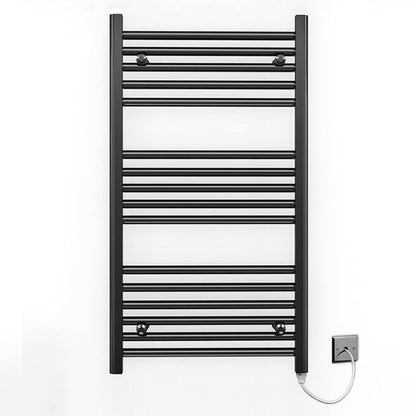 600mm x 900mm Straight Matt Black Electric Pre-Filled Heated Towel Rail Radiator