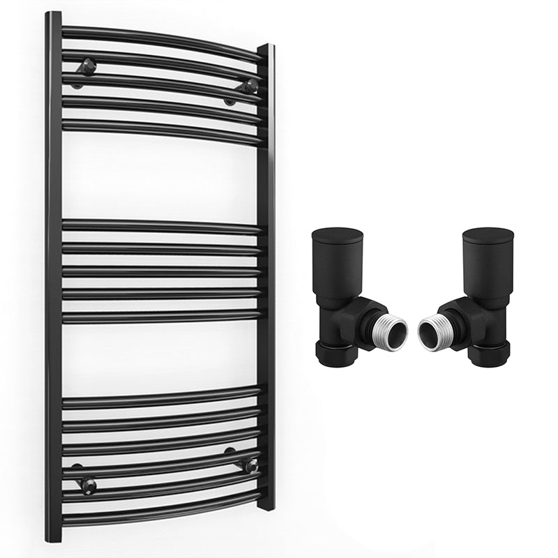 Small 500mm x 900mm Curved  Matt Black Heated Towel Rail Radiator