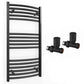 Small 500mm x 900mm Curved  Matt Black Heated Towel Rail Radiator
