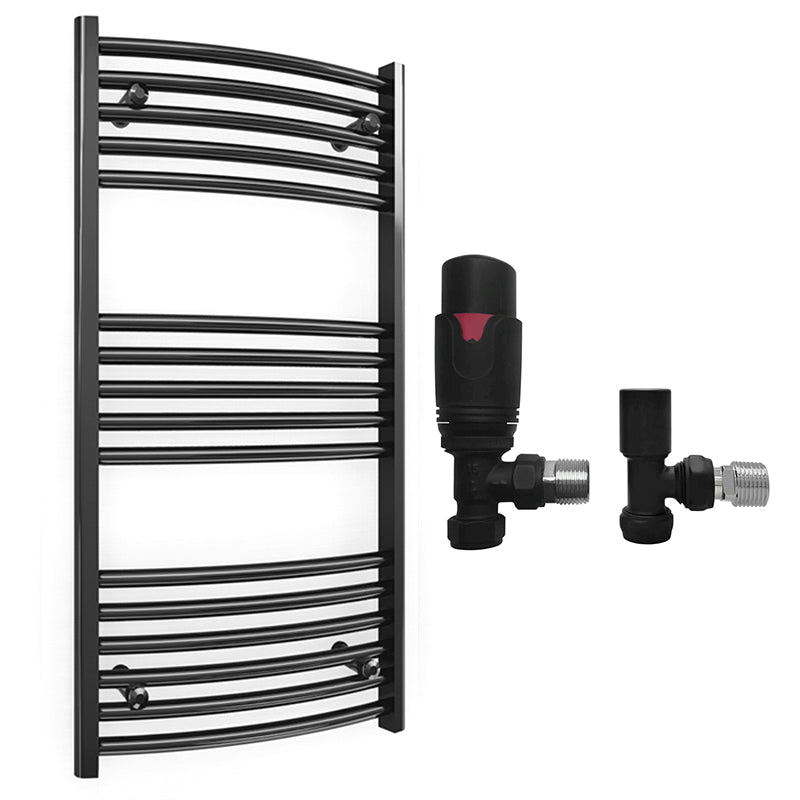 Small 450mm x 900mm Curved  Matt Black Heated Towel Rail Radiator