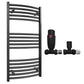Small 500mm x 900mm Curved  Matt Black Heated Towel Rail Radiator