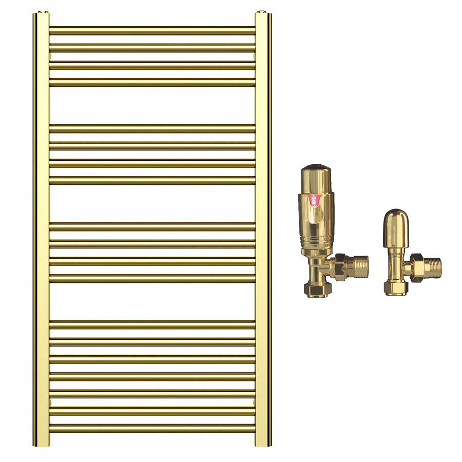 550mm Wide - Heated Towel Rail Radiator - Shiny Gold - Straight