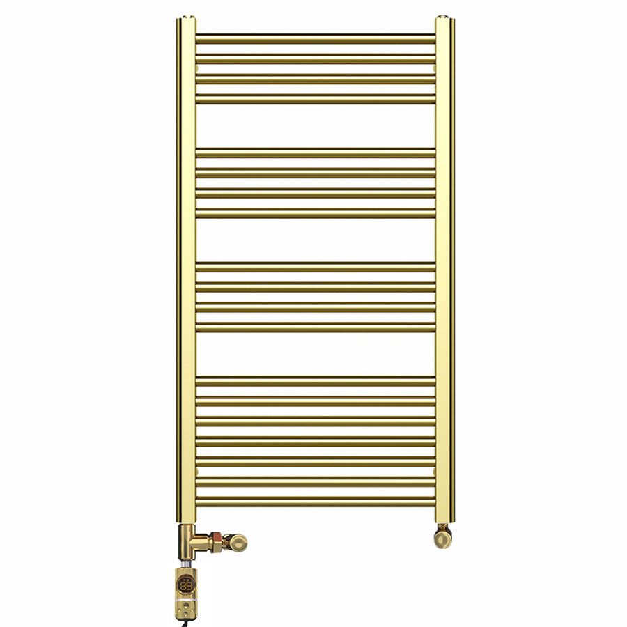 Dual Fuel 550mm x 1000mm Shiny Gold Heated Towel Rail Radiator- (incl. Valves + Electric Heating Kit)