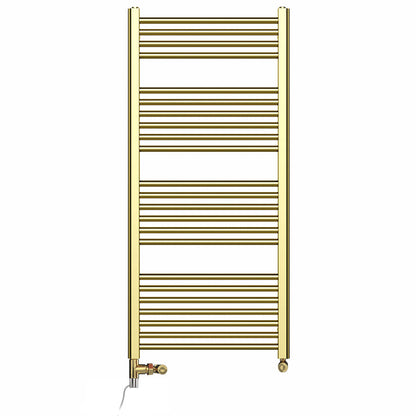 Dual Fuel 550mm x 1200mm Shiny Gold Heated Towel Rail Radiator- (incl. Valves + Electric Heating Kit)