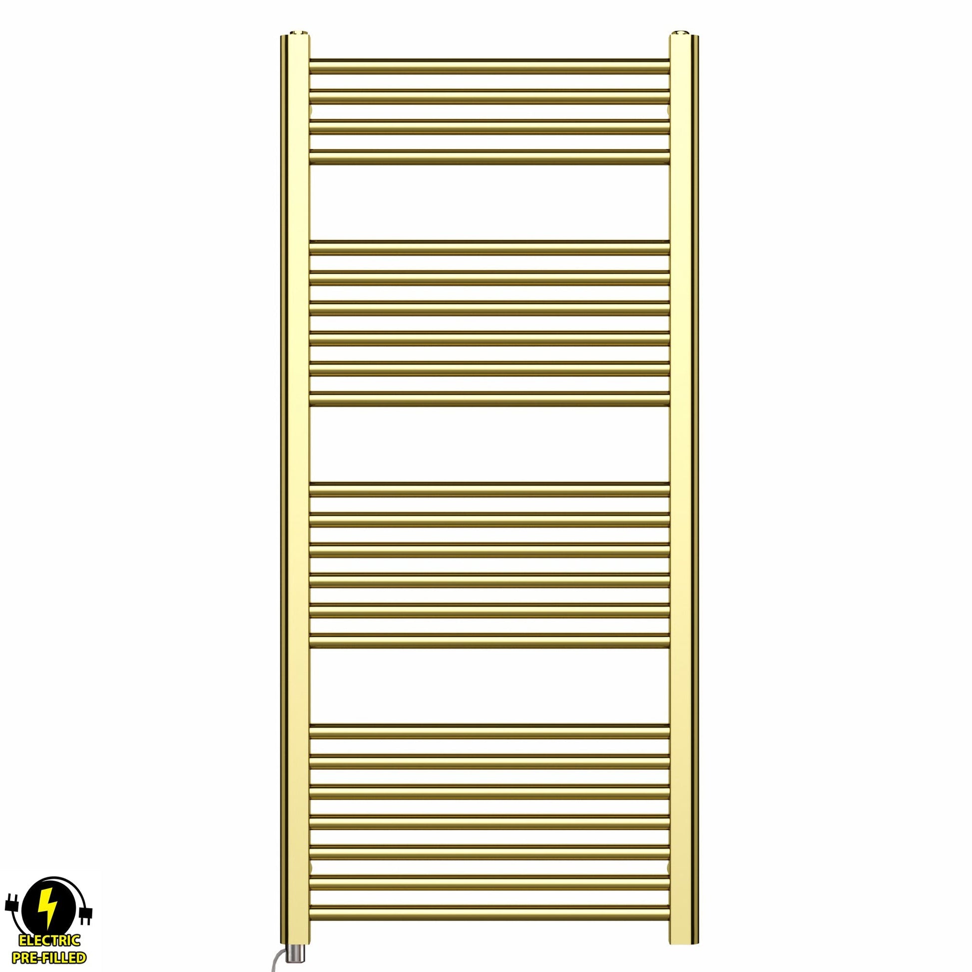 550mm x 1200mm Shiny Gold Electric Pre-Filled Heated Towel Rail Radiator