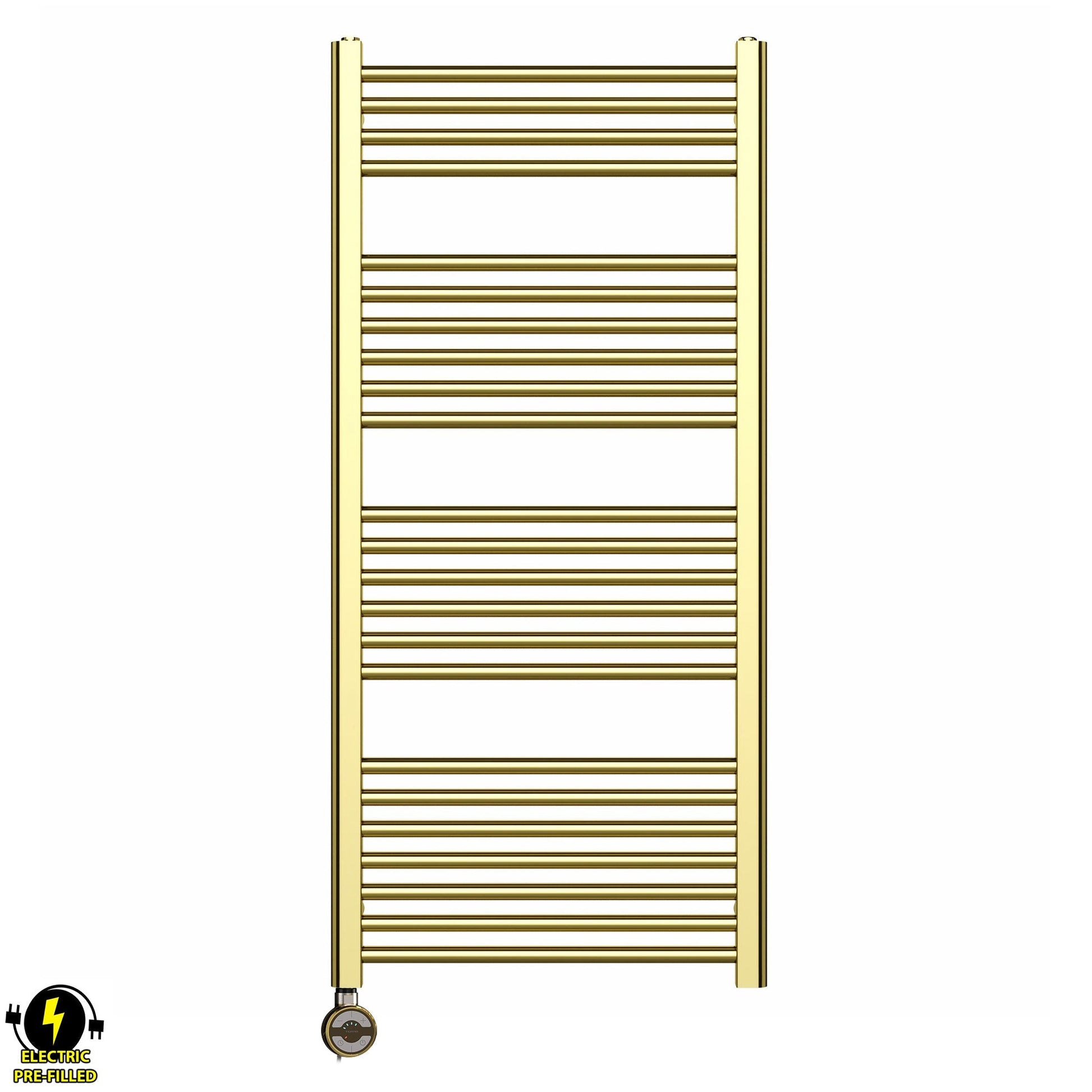 550mm x 1200mm Shiny Gold Electric Pre-Filled Heated Towel Rail Radiator