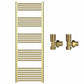 550mm x 1600mm Shiny Gold Heated Towel Rail Radiator