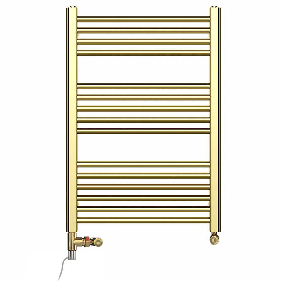 Small Dual Fuel 500mm x 800mm Shiny Gold Heated Towel Rail Radiator- (incl. Valves + Electric Heating Kit)