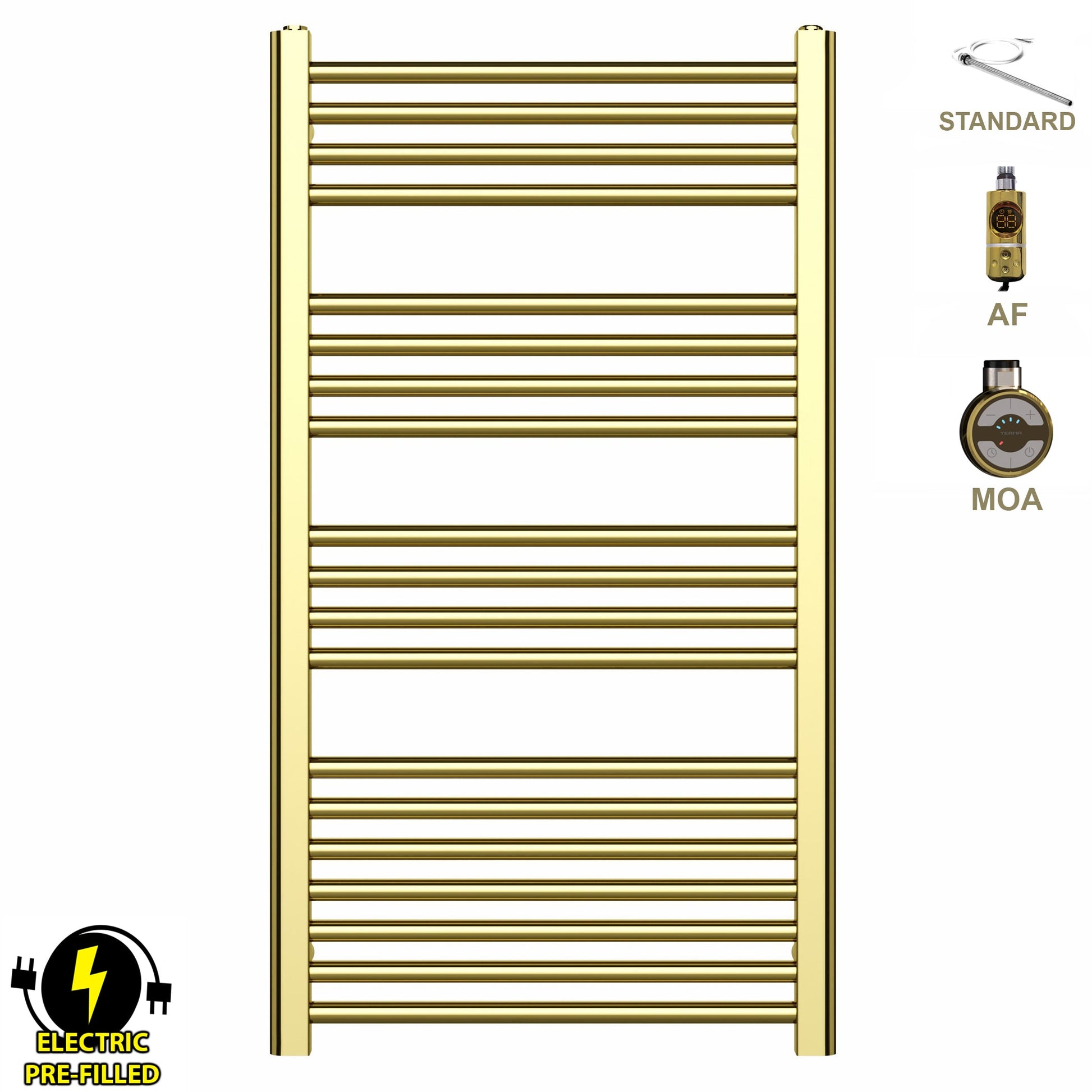500mm x 1000mm Shiny Gold Electric Pre-Filled Heated Towel Rail Radiator