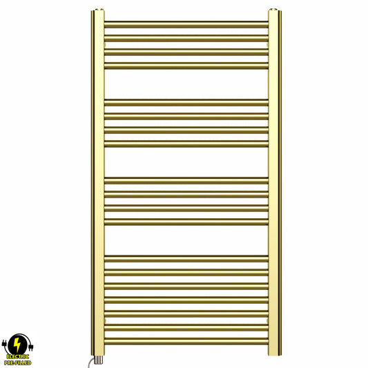 500mm x 1000mm Shiny Gold Electric Pre-Filled Heated Towel Rail Radiator