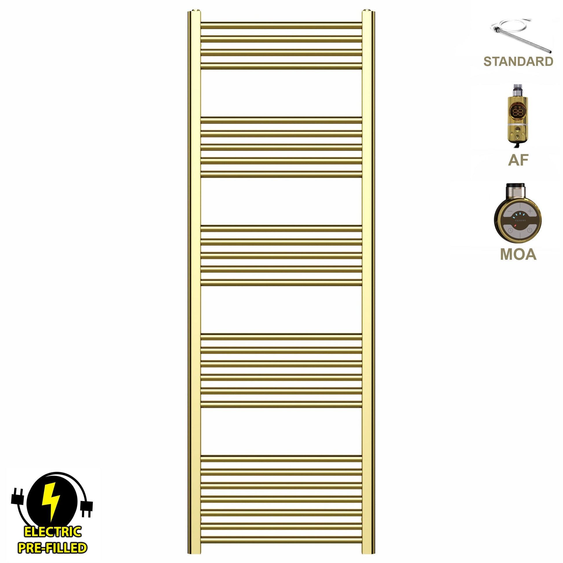 500mm x 1600mm Shiny Gold Electric Pre-Filled Heated Towel Rail Radiator