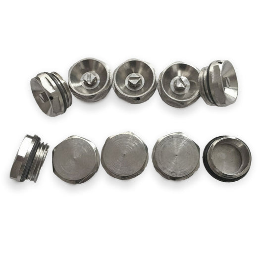 15mm 1/2" BSP Chrome Blanking Plug & Air Vent Valve - 5 Pcs Each
