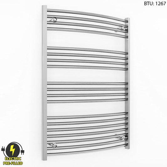 600mm x 1000mm Curved Chrome Electric Pre-Filled Heated Towel Rail Radiator