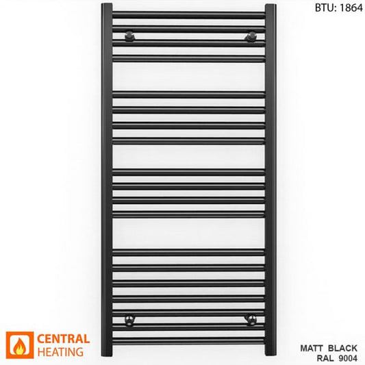 600mm x 1000mm Straight Matt Black Heated Towel Rail Radiator