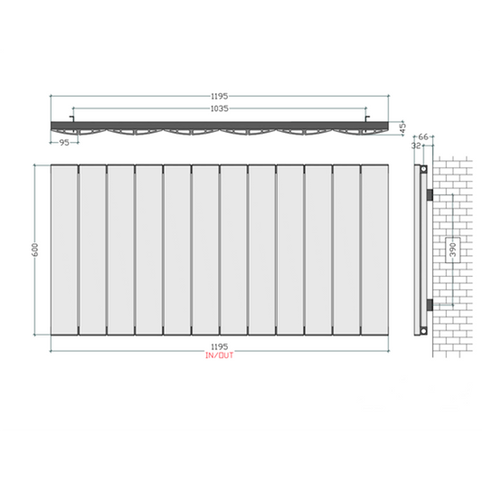 600x1195mm Black Horizontal Aluminium Designer Radiator