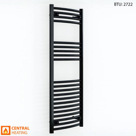 600 x 1200mm Curved Black Heated Towel Rail Radiator 25mm Tube