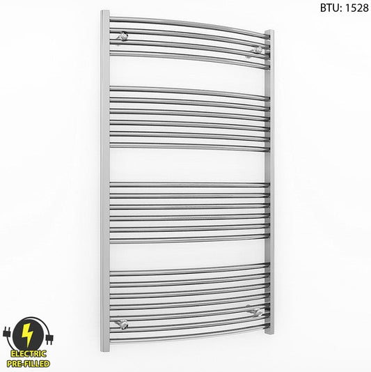 600mm x 1200mm Curved Chrome Electric Heated Towel Rail Radiator