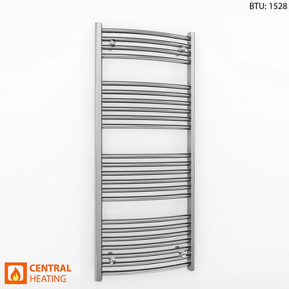 600mm Wide 1200mm High Curved Chrome Heated Towel Rail Radiator 1 